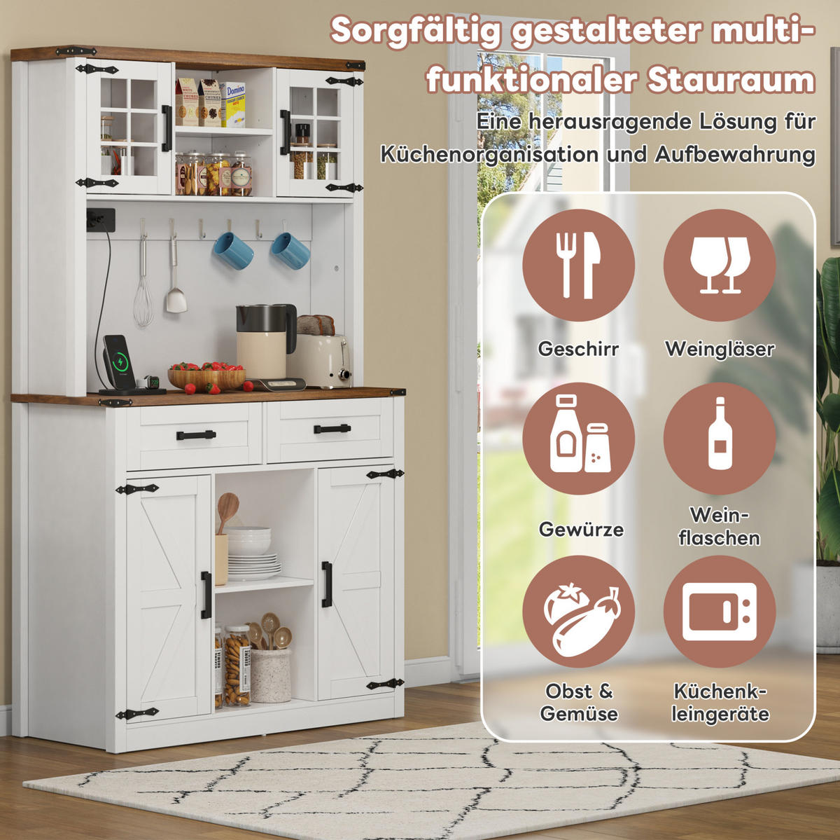 BUFFET 100/40/172 cm Braun/Weiß aus MDF mit LED-Beleuchtung - Braun, Holzwerkstoff (40/172/100cm) - OKMYHOME