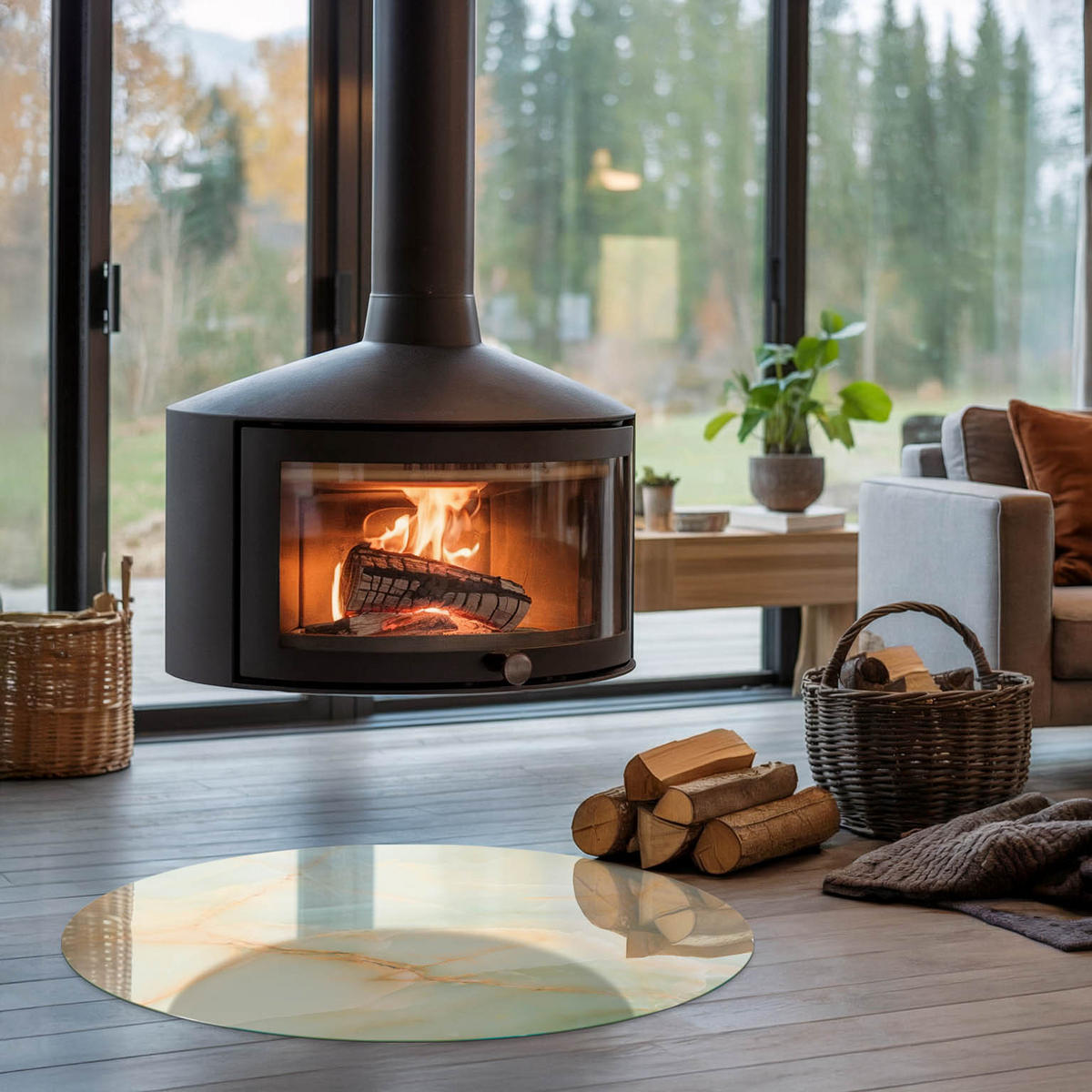 GLASPLATTE für Kamin Ø 90 cm - Türkis, Glas (90/90/0.4cm) - TULUP