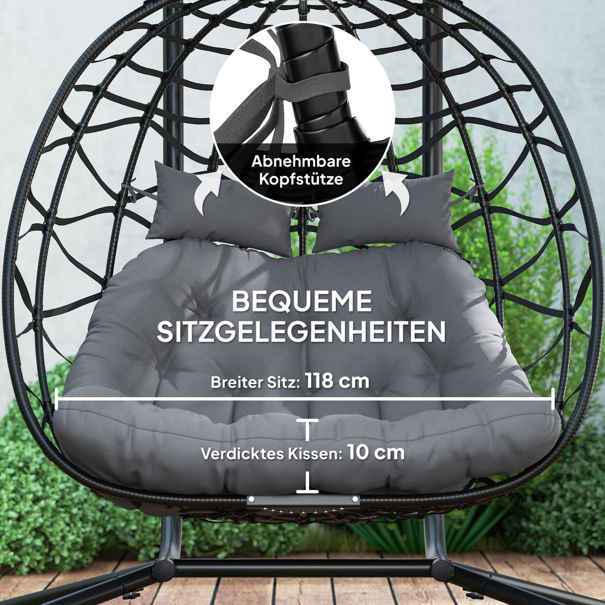 RATTAN-STUHL Dunkelgrau 170.0/100.0/185.0cm - Dunkelgrau, Metall (100/185/170cm)