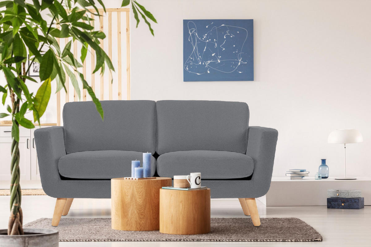 2-SITZER-SOFA TAGIO mit Armlehnen, grau - Braun/Grau, Buchenholz/Textil (153/80/84cm) - KONSIMO®