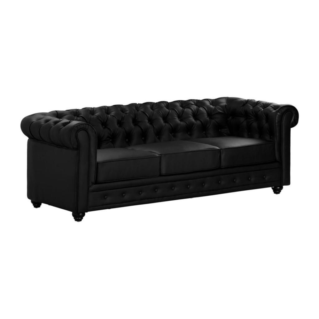 Thumbnail - Vente-Unique Sofa, Schwarz, Leder, Uni, 3-Sitzer, 88x72x205 cm, Wohnzimmer, Sofas & Couches, Sofas