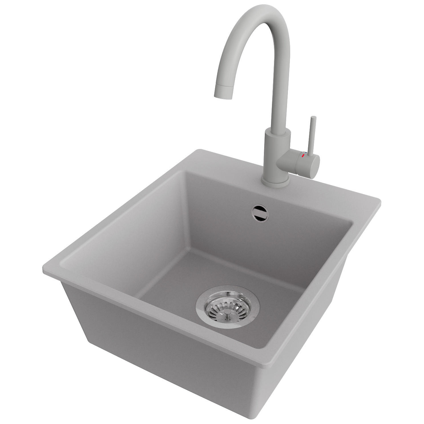 GRANITSPÜLE Riga Easy, 2-er set Grau 38/44 cm 1 Becken + Küchenarmatur 32/20 cm + Ablauf-Set ab 40er Unterschrank - Chromfarben/Grau, Kunststoff (38/19/44cm) - Primagran