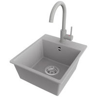 GRANITSPÜLE Riga Easy, 2-er set Grau 38/44 cm 1 Becken + Küchenarmatur 32/20 cm + Ablauf-Set ab 40er Unterschrank - Chromfarben/Grau, Kunststoff (38/19/44cm) - Primagran