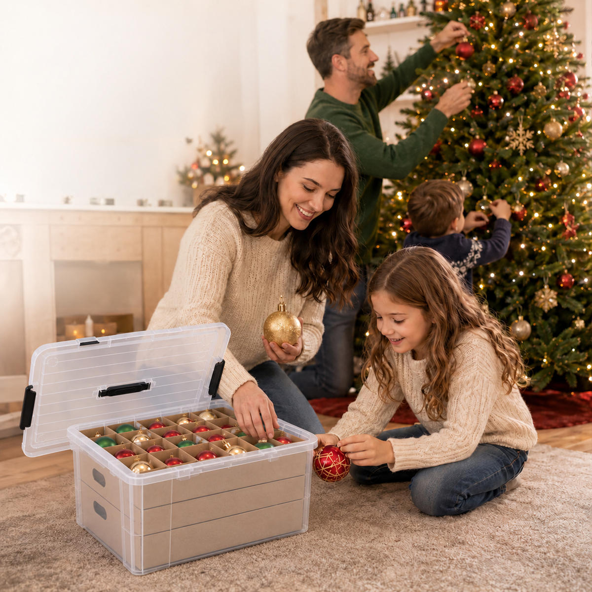 WEIHNACHTSKUGELBOX Transparent Kunststoff 40 L mit Einsätzen - Transparent, Wellpappe/Kunststoff (51/24.5/38.5cm) - Relaxdays