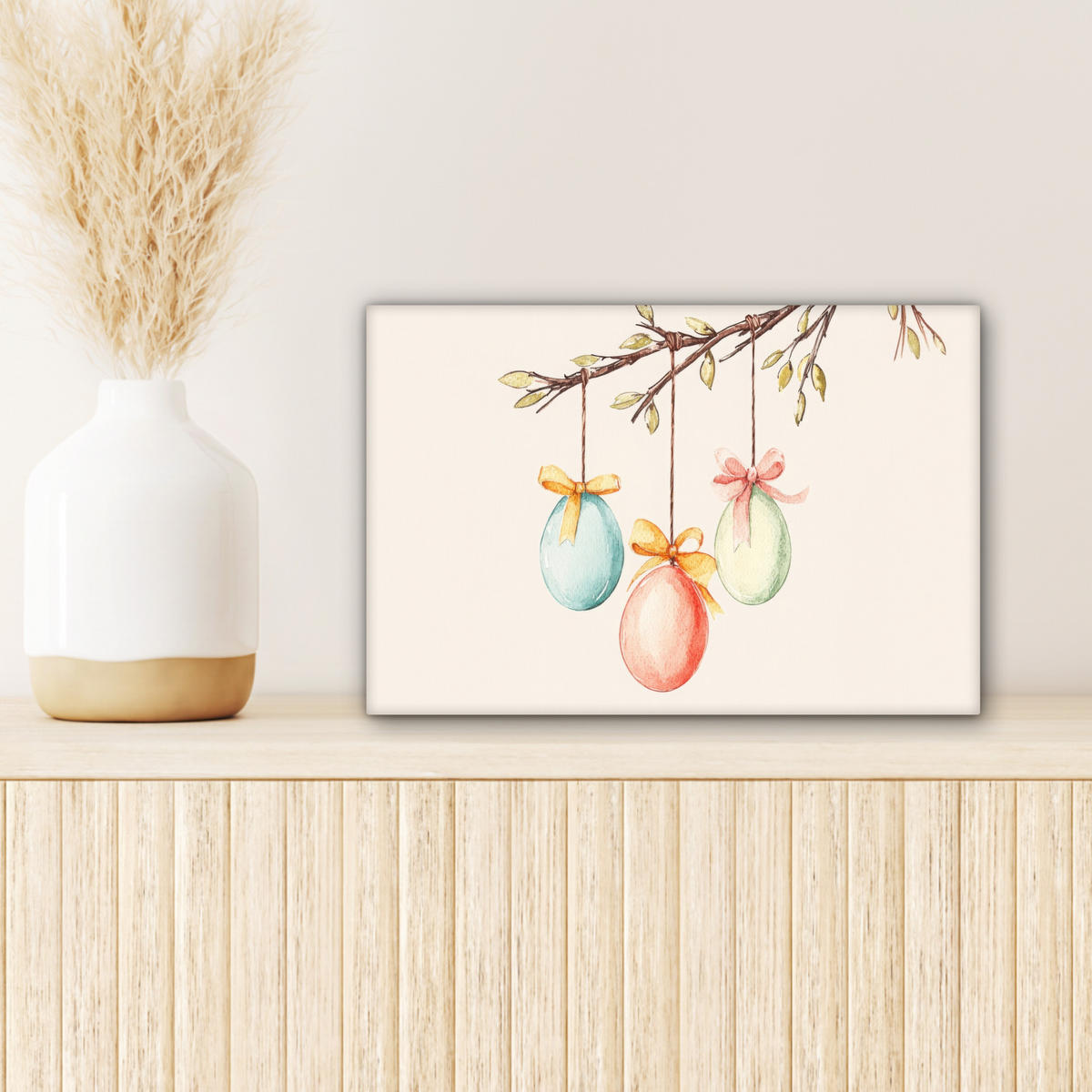 LEINWANDBILD Osterkuchen - Schleife - Eier Deko Schlafzimmer 30x20 cm - Creme, Textil (30/20cm) - MuchoWow