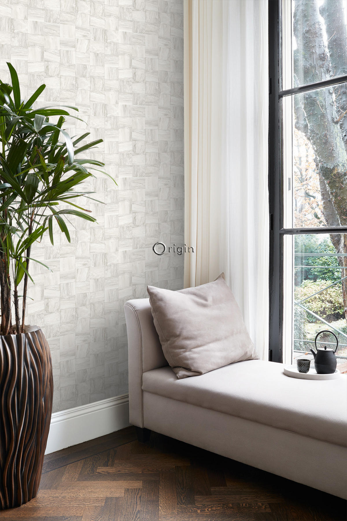 TAPETE quadratische Holzstücke 53 cm x 10.05 m - Weiß, Papier (53/1000cm) - Origin Wallcoverings