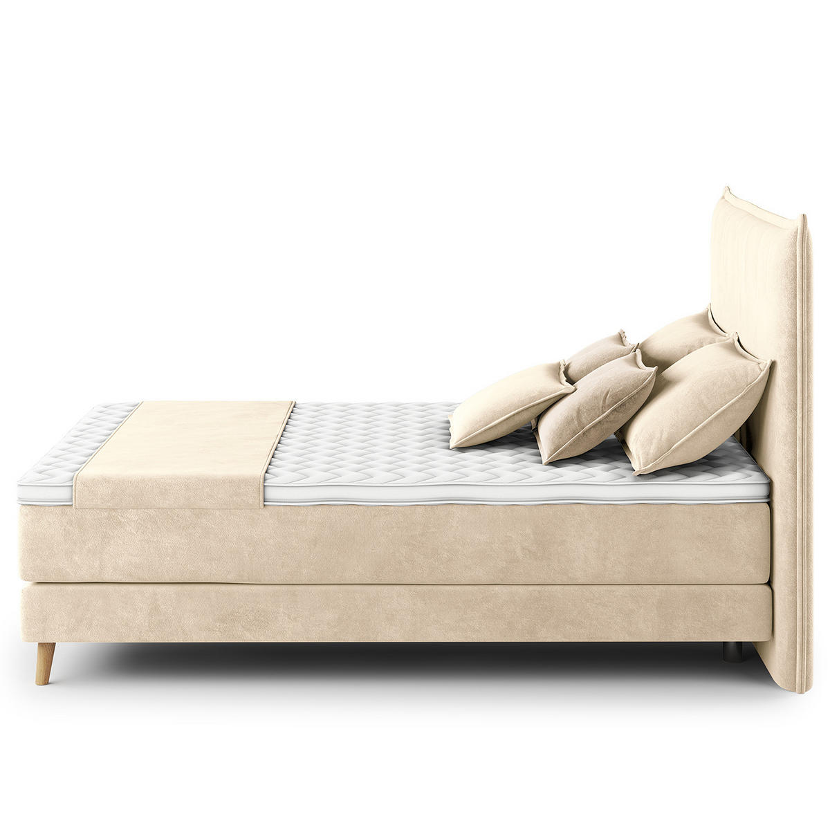 BOXSPRINGBETT - Klassisch - Creme, Holz (140/200cm) - home24