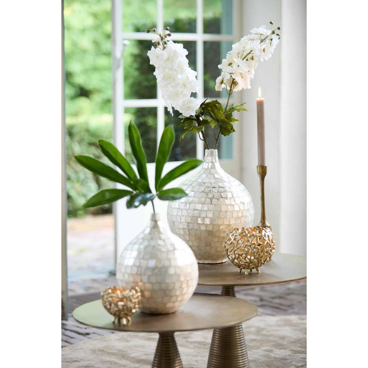 VASE Elorza Weiß 28/28/35 cm - Weiß, Holz (35cm) - Light & Living