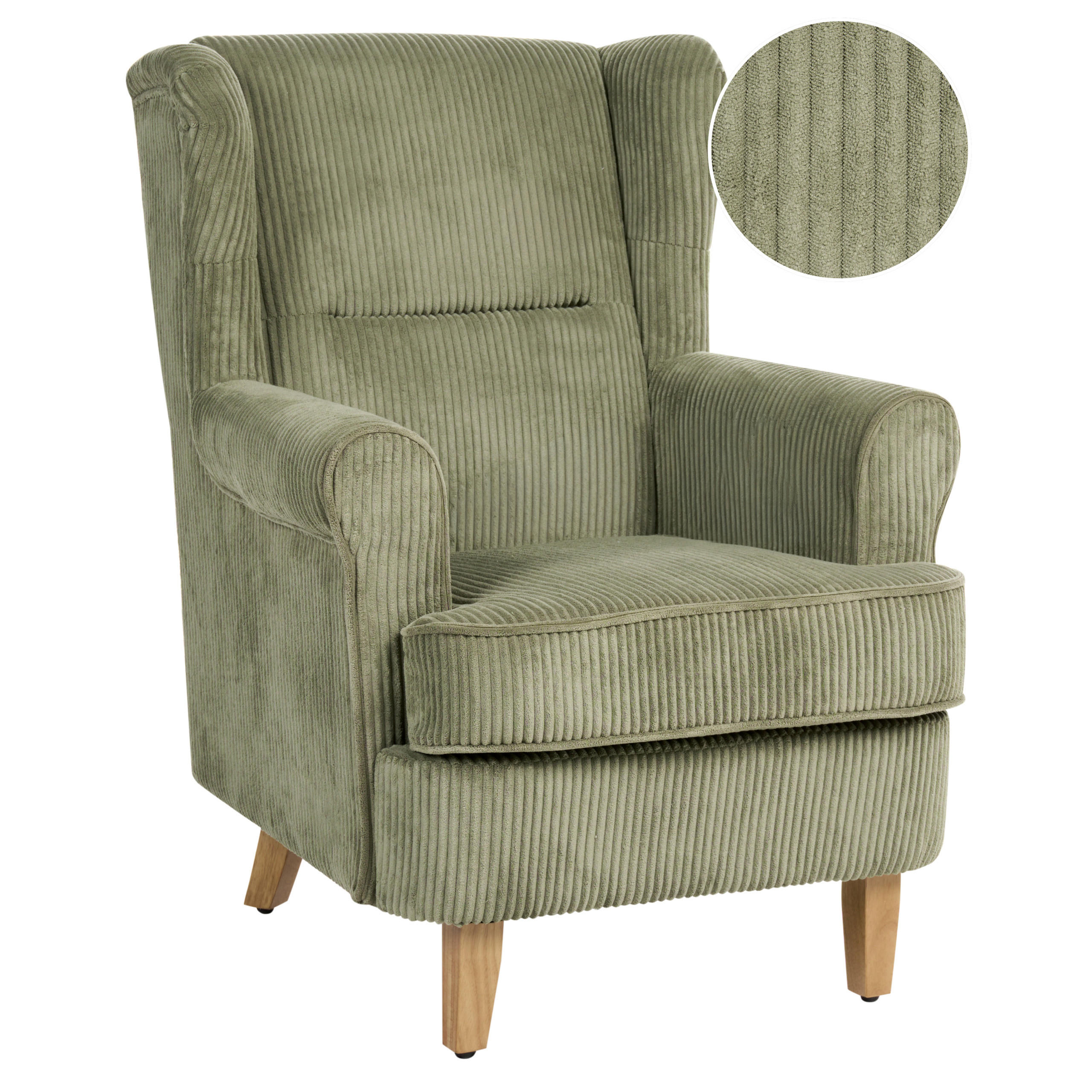 OHRENSESSEL Cord Grün Abson - Braun/Grün, Holz/Textil (77/102/87cm) - Beliani
