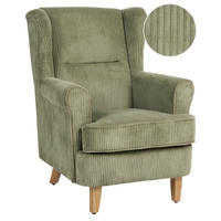 OHRENSESSEL Cord Grün Abson - Braun/Grün, Holz/Textil (77/102/87cm) - Beliani