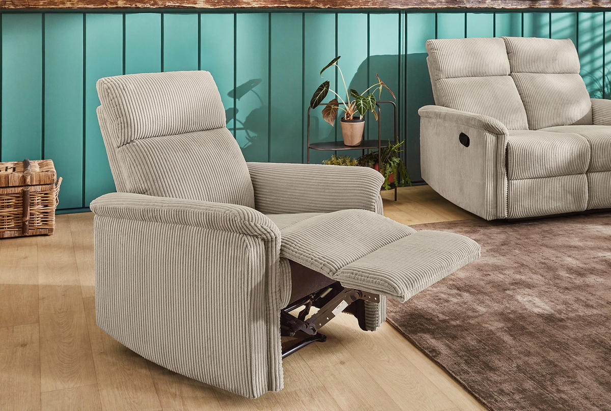 RELAX-FERNSEHSESSEL Federkern, Liegefunktion verstellbar durch halbautomatische Relaxfunktion B78/T93/H100 cm, Cord Beige / 15504 - Beige/Schwarz, Textil (78/100/93cm) - luma-home