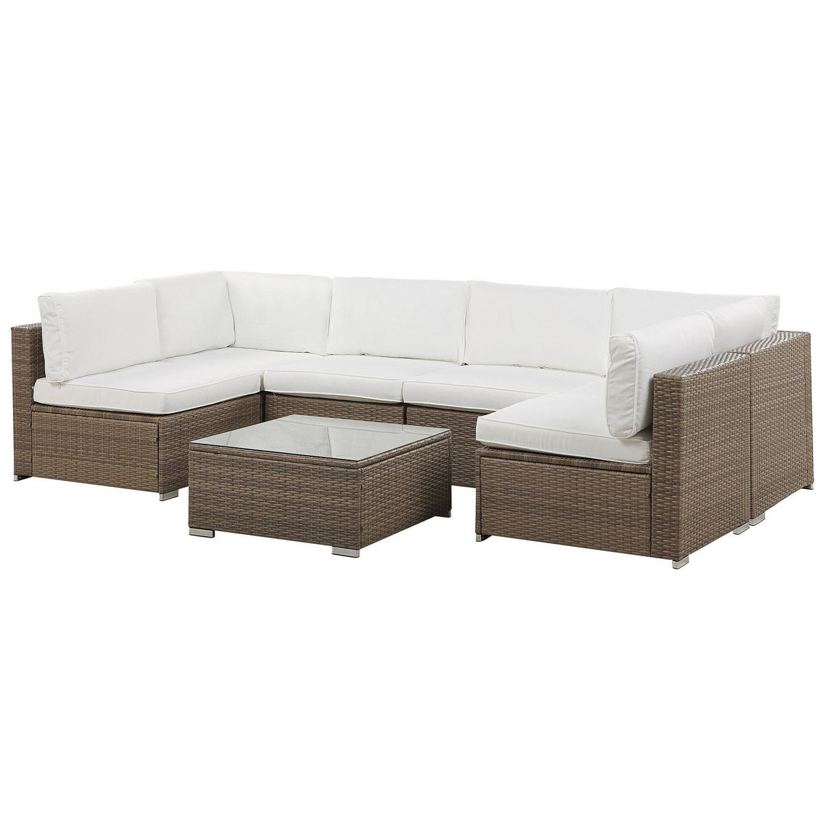 LOUNGE SET 6-Sitzer modular Braun Auflagen weiß Belvedere - Braun/Weiß, Kunststoff - Beliani