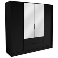 DREHTÜRENSCHRANK CAVA 200/200/51 cm Modern Kleiderschrank 3-türig mit Spiegel Schwarz - Schwarz, Holzwerkstoff (200/200/51cm) - MASSENO