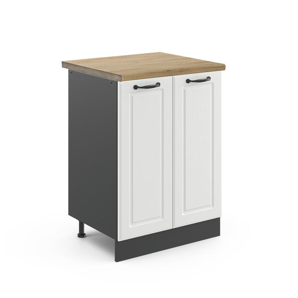 KÜCHENUNTERSCHRANK R-Line Weiß Landhaus 60 cm, AP Eiche - Anthrazit/Weiß, Holzwerkstoff (60/81.6/60cm) - Vicco