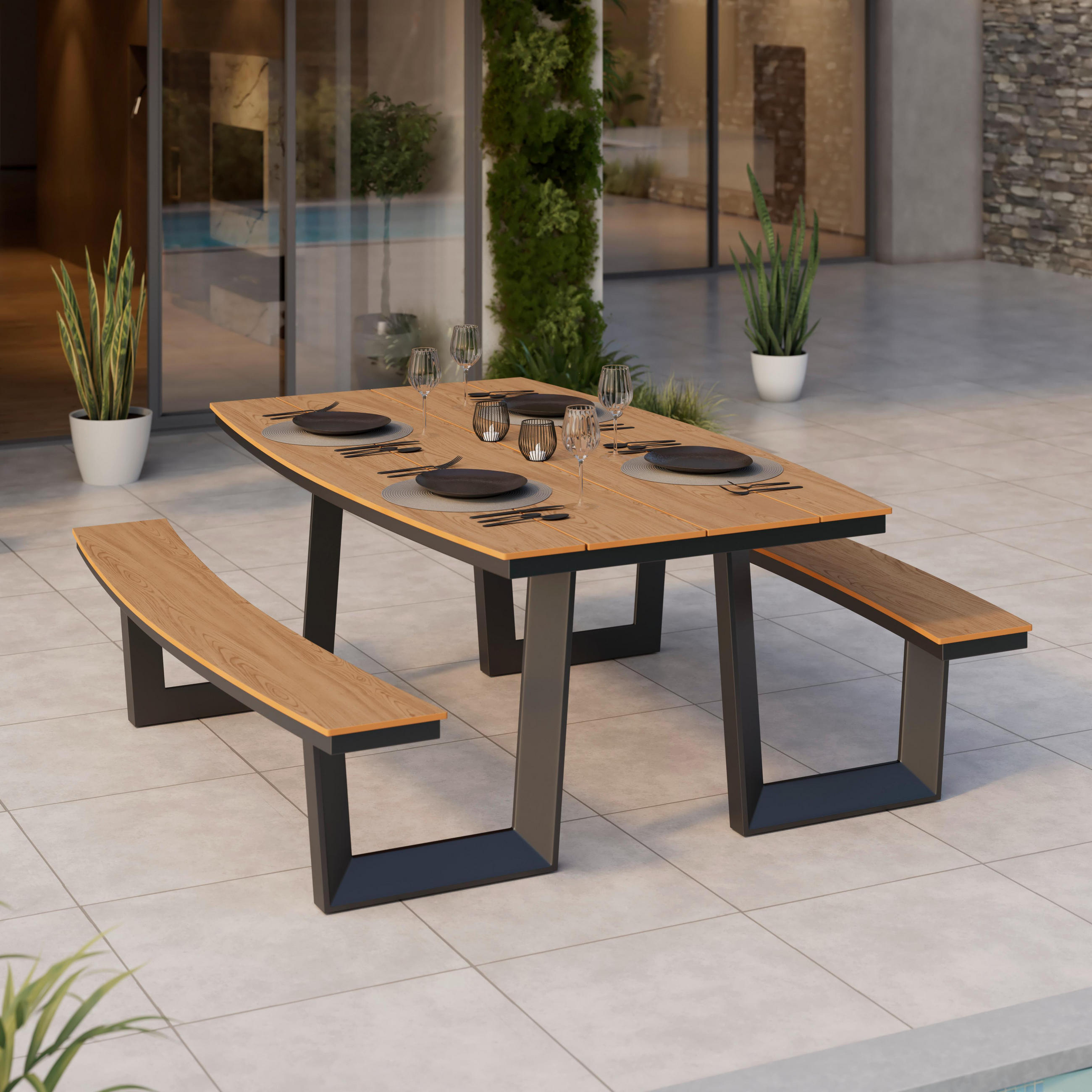 GARTENTISCHGRUPPE Manuel Anthrazit/Naturfarben - Anthrazit, Metall (200/109.5/75cm) - Sonstige