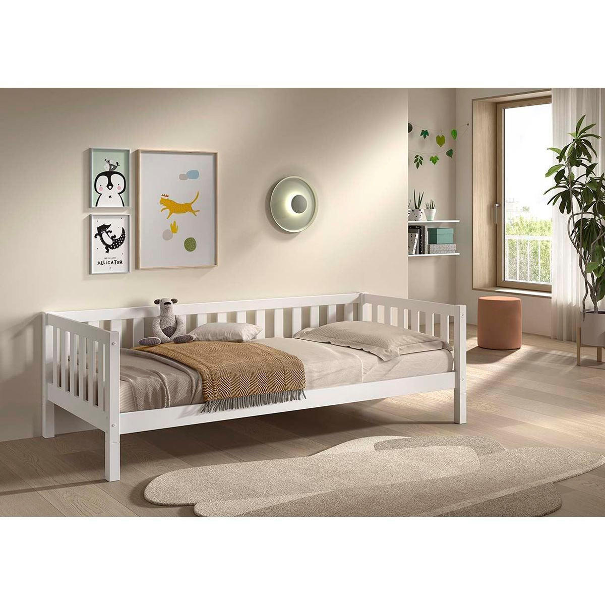 BODENBETT Kapua 90x200 umbaubar zum Tagesbett Kiefer Massivholz Weiß - Weiß, Holz (90/200cm) - 58aufmkessel