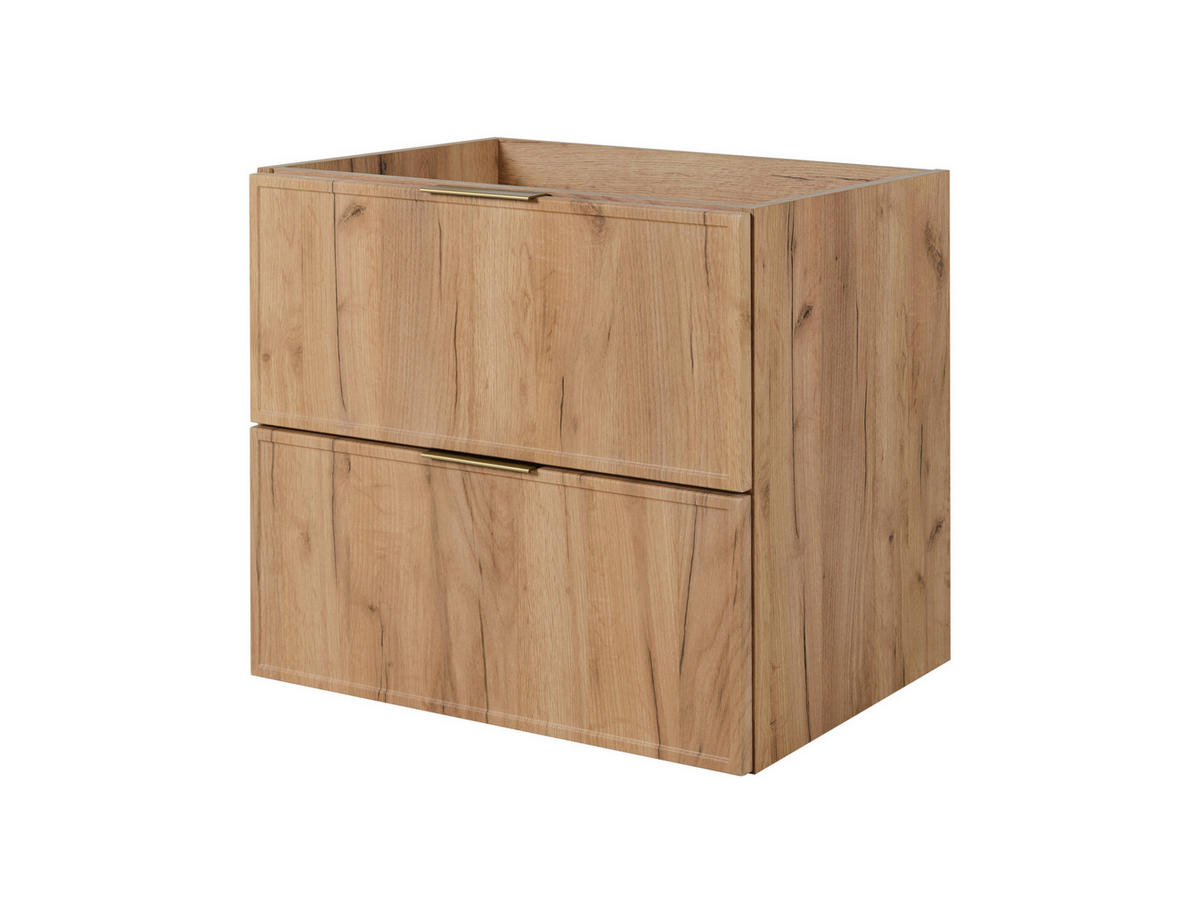 BADEZIMMERSCHRANK, Craft-Eiche / Weiß, Goldene Griffe, 140 ( 2 x 60 + 20) x 46 x 57 cm - Eichefarben/Goldfarben, Holzwerkstoff/Kunststoff (140/57/46cm) - 3XE LIVING