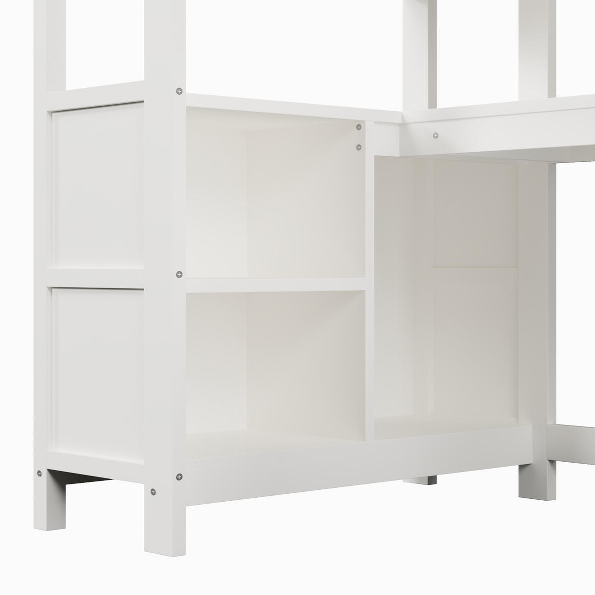 HOCHBETT 90/200 cm in Weiß mit Schreibtisch, Regalen und Kleiderschrank aus Kiefernholz - Weiß, Holz/Holzwerkstoff (90/200cm) - CHICFURN