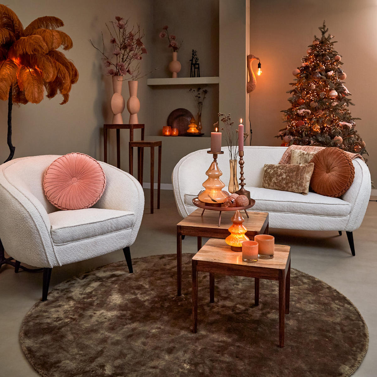 STEHLEUCHTE Feder Braun Ø95/180 cm - Braun, Kunststoff (95/95/180cm) - Light & Living