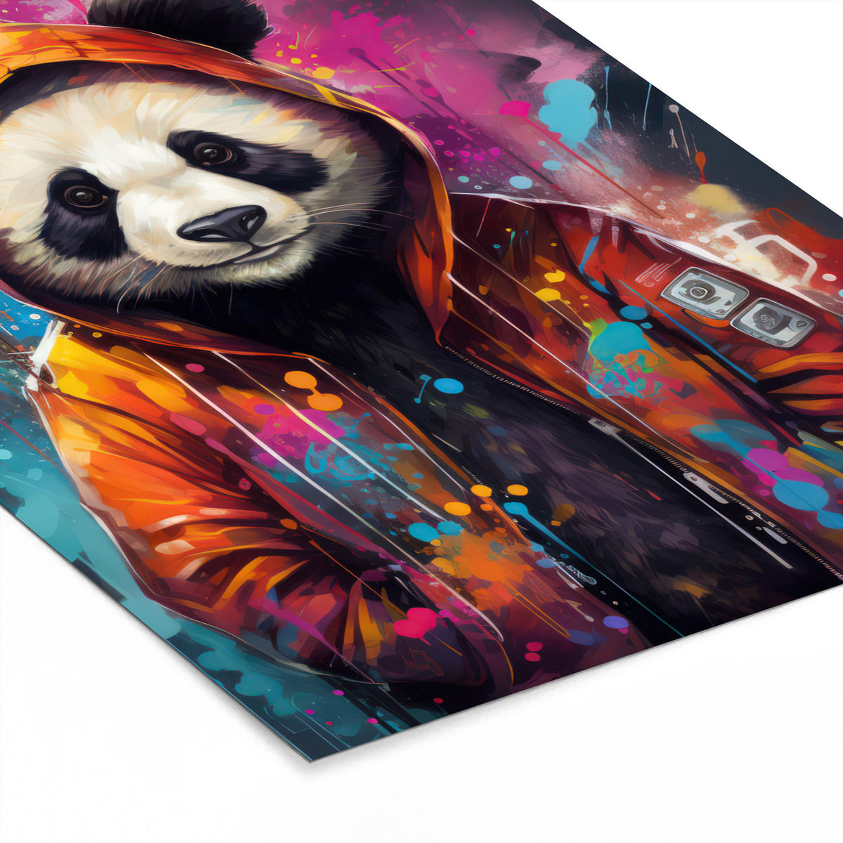 GERAHMTES BILD Panda - Jacke - Graffiti - Orange 30x40 cm - Orange, Papier (30/40cm) - MuchoWow