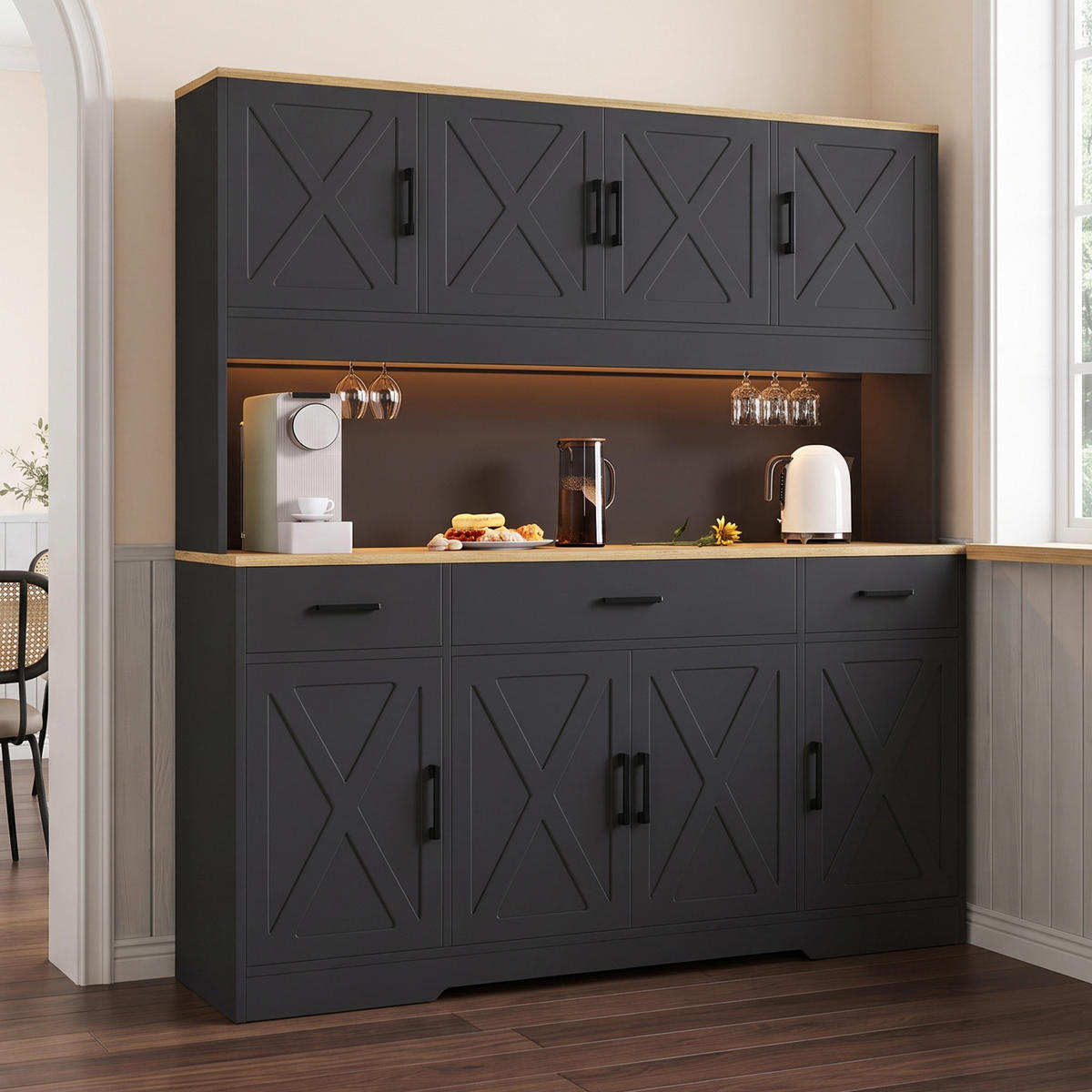 GESCHIRRSCHRANK Schwarz 150/40/180 - Schwarz, Holzwerkstoff (150/180/40cm)