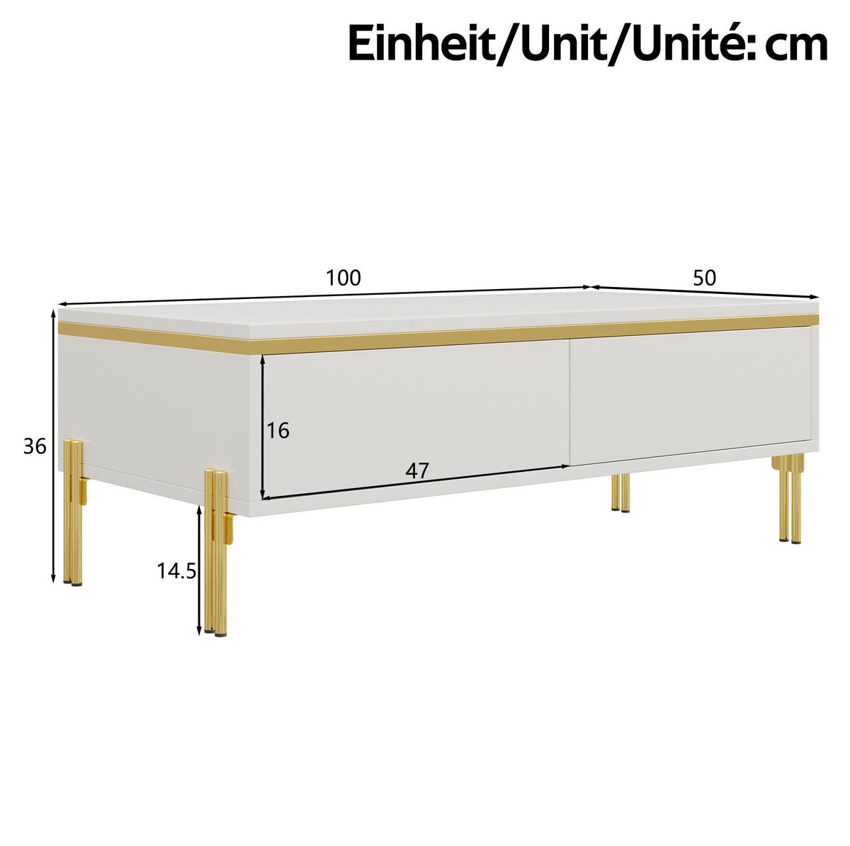 KLUB stolić 100/50/36 cm bijeli od iverice s obostranim ladicama i sjajnom površinom - bijela, drvni materijal (100/50/36cm) - OKWISH