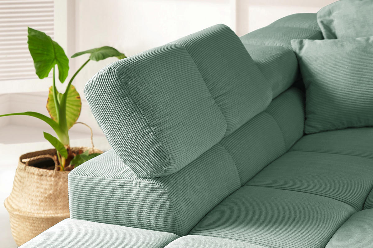 ECKSOFA MIT MOTORISCHEM SITZVORZUG NEVADA Grün Cord - Schwarz/Grün, Kunststoff/Textil (319/215cm) - KAWOLA