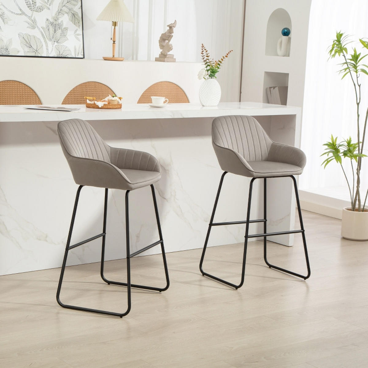 BARHOCKER DE-36038 2er Set mit Stoffbezug Grau - Grau, Metall (50.5/96/53cm) - ComfortXL