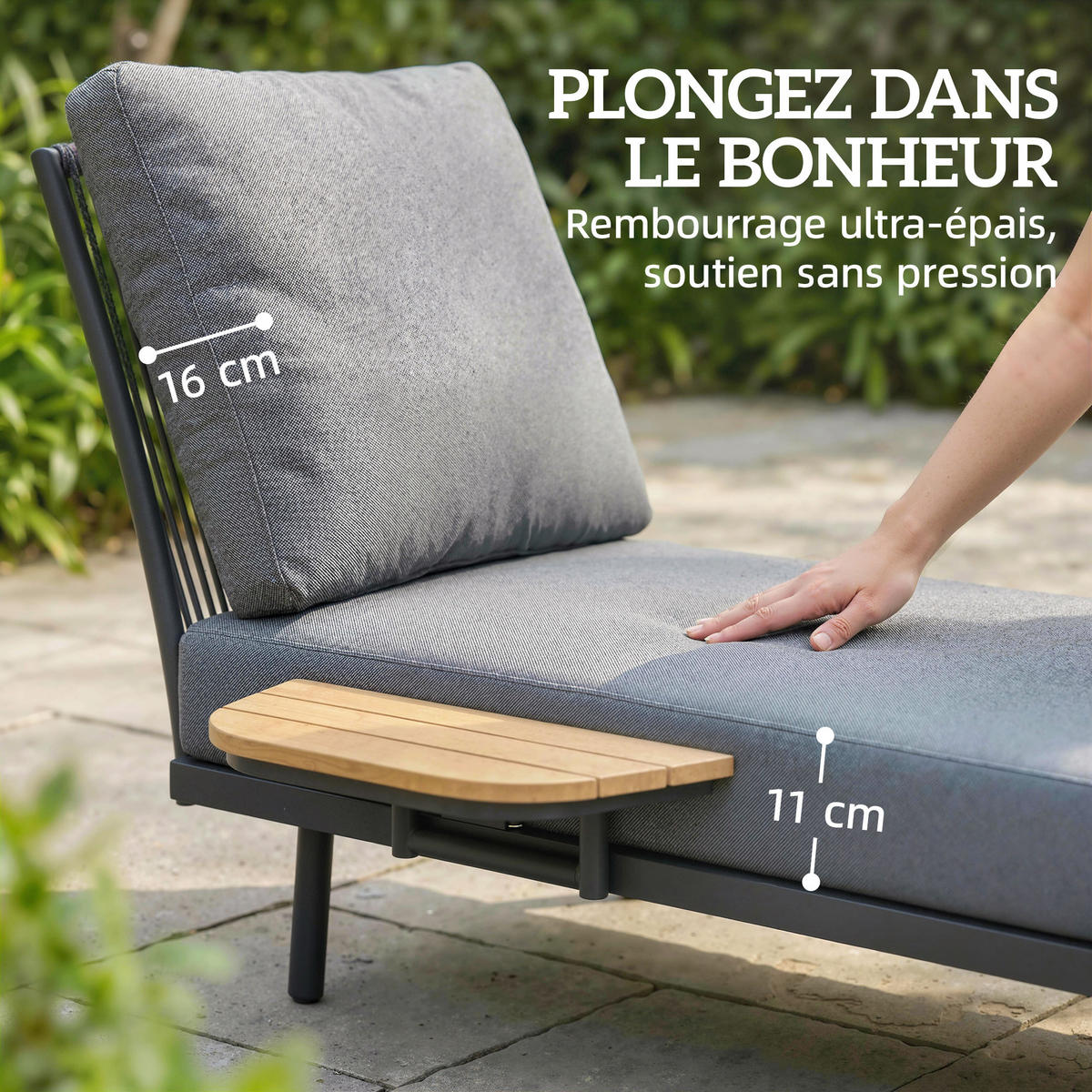 SONNENLIEGE DE-15703 mit Seitenablage Grau - Grau, Metall (137/75/58cm) - ComfortXL