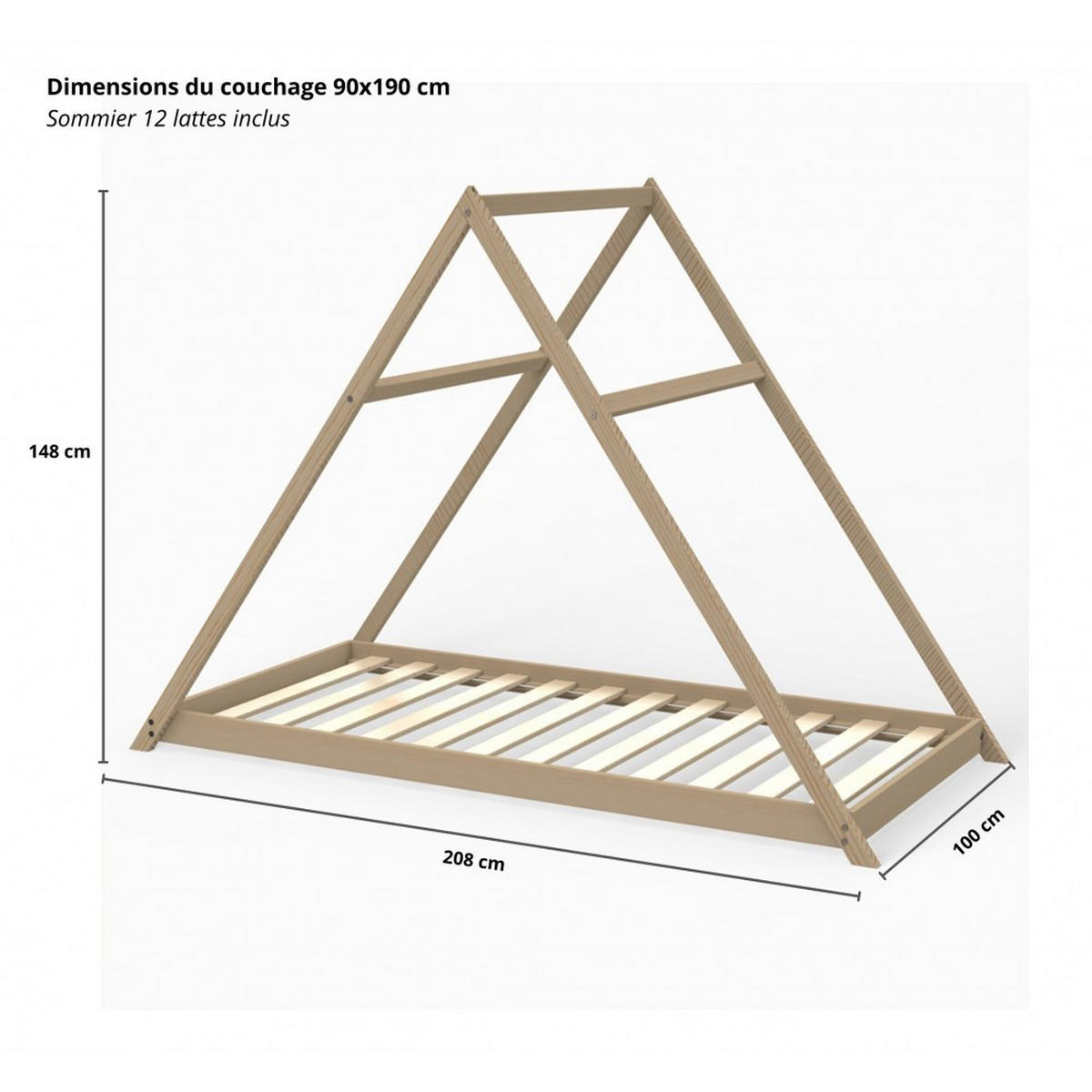 HAUSBETT APACHE mit Lattenrost / Kinderbett 90x190 - Naturholz - Naturfarben, Holz (90/190cm) - Weber Industries