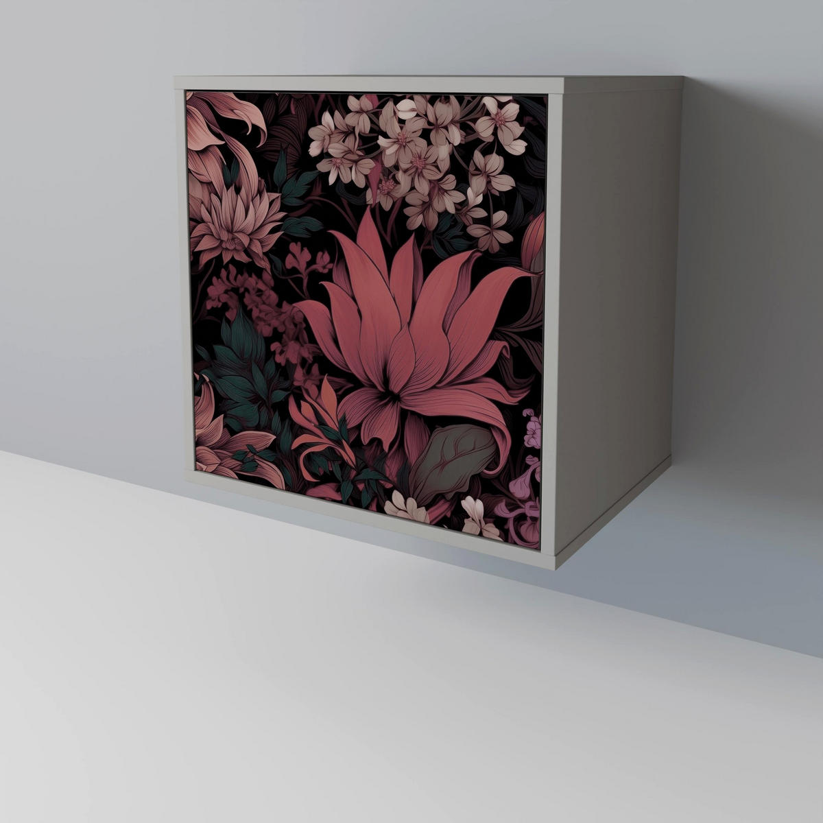 SIDEBOARD FLORAL WHISPER, Grau, 57,5x42x70,5 cm, Schwarze Metall-Sternfüße - Multicolor/Schwarz, Holzwerkstoff/Metall (57.5/70.5/42cm) - SpaceRebels