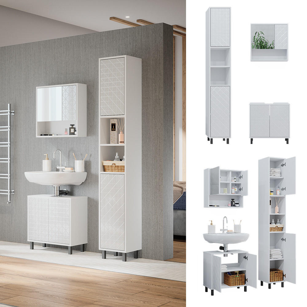 BADMÖBEL-SET Agasta Weiß 3 Teile, mit Hochschrank - Weiß, Holzwerkstoff (56/57/28cm) - Vicco