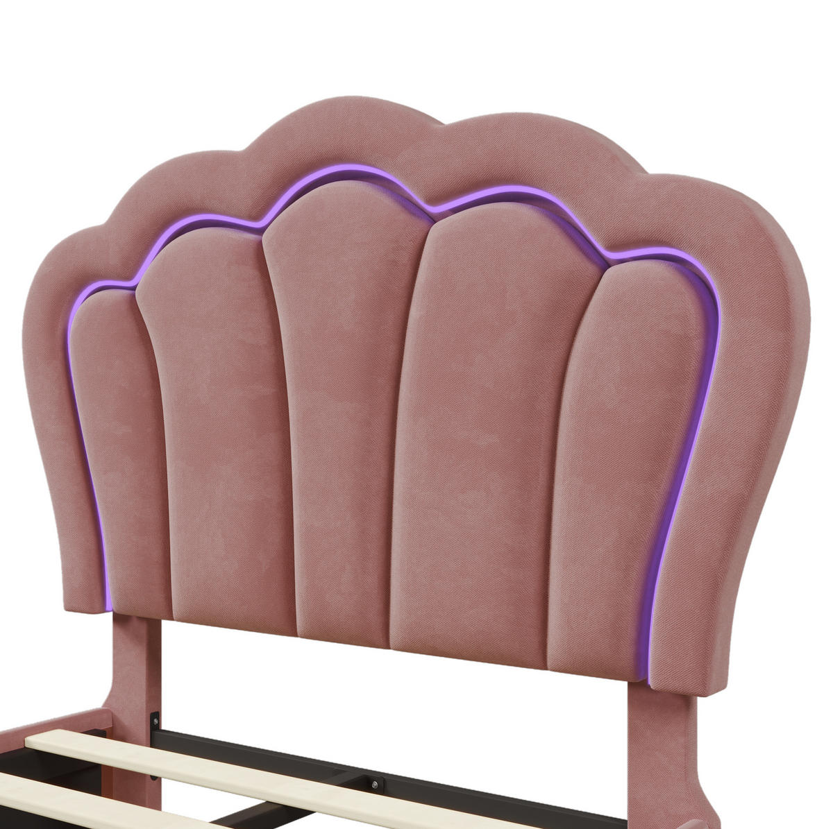 KINDERBETT aus Samt 90x190 cm Rosa mit LED-Beleuchtung, Schublade und verstellbarem Kopfteil - Rosa, Textil (90/190cm) - IVMEU