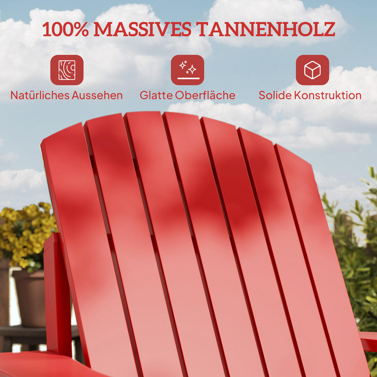 ADIRONDACK-GARTENSTUHL DE-08330 mit Becherhalter, hohe Rückenlehne Rot - Rot, Holz (94/93/72cm) - ComfortXL