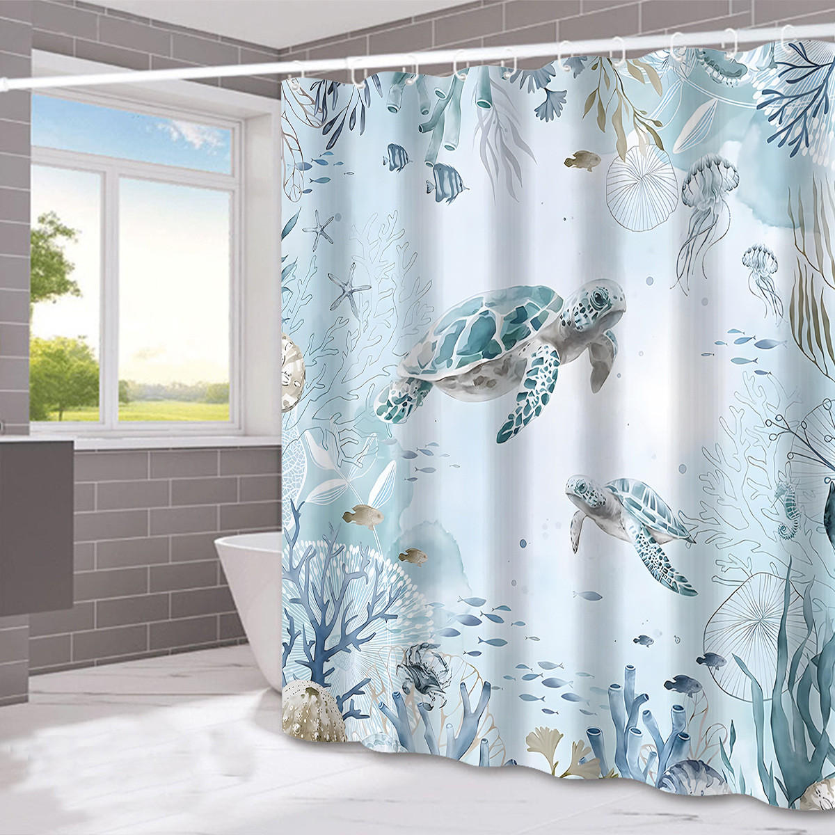 DUSCHVORHANG Schildkröte 3D bedruckt Polyester wasserdicht schimmelresistent waschbar Badezimmer - Blau, Textil (180/180cm) - MCBOSON