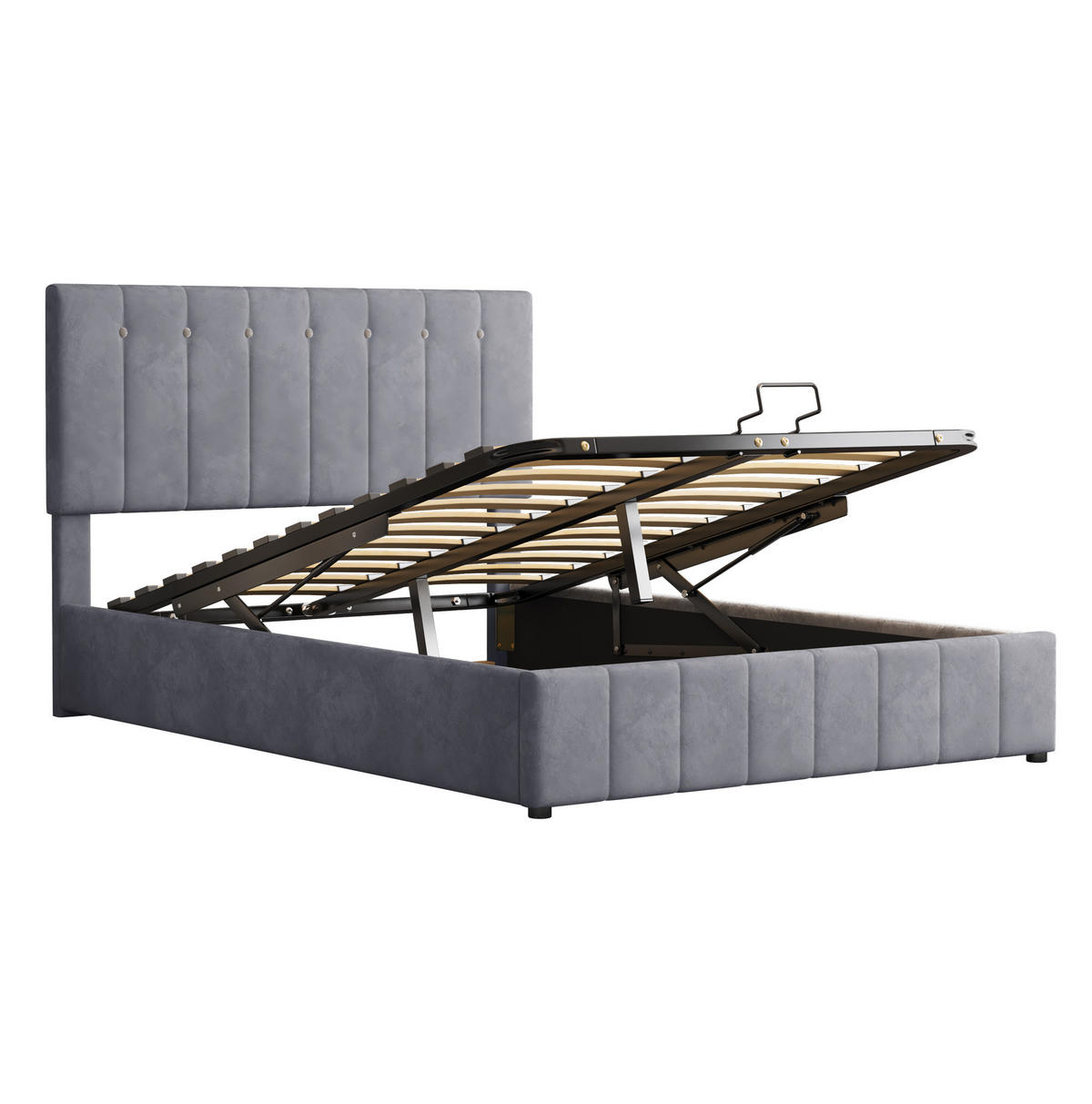 POLSTERBETT 140/200 cm grau mit hydraulischem Stauraum und höhenverstellbarem Kopfteil - Grau, Textil (140/200cm) - OKWISH