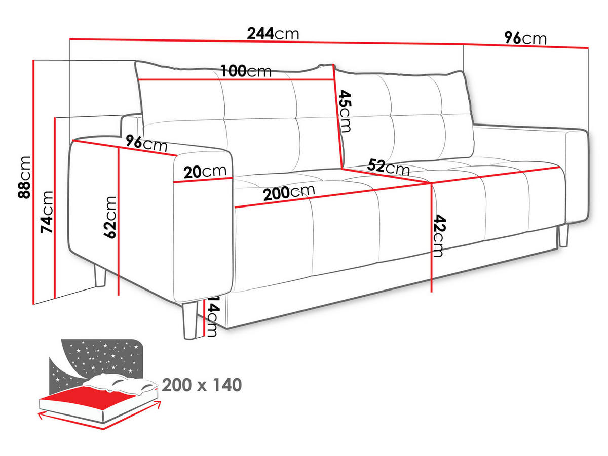 SCHLAFSOFA Santi - Hellbraun, Holz/Textil (244/88/96cm) - MIRJAN24