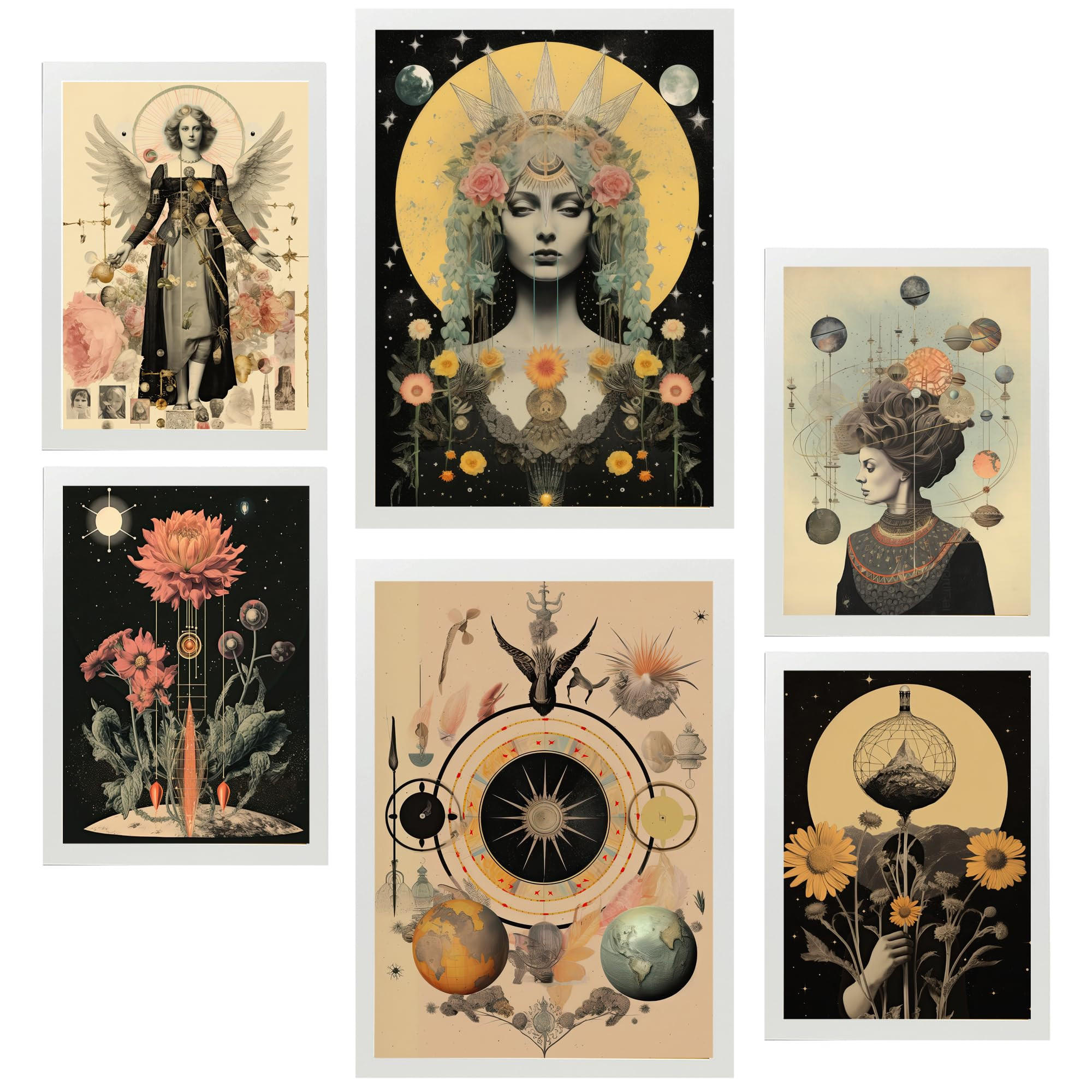 POSTER Set Mit 6 Mystischen Esoterischen A3 & A4 Weißer Rahmen - Weiß, Papier (29/3cm) - Nacnic
