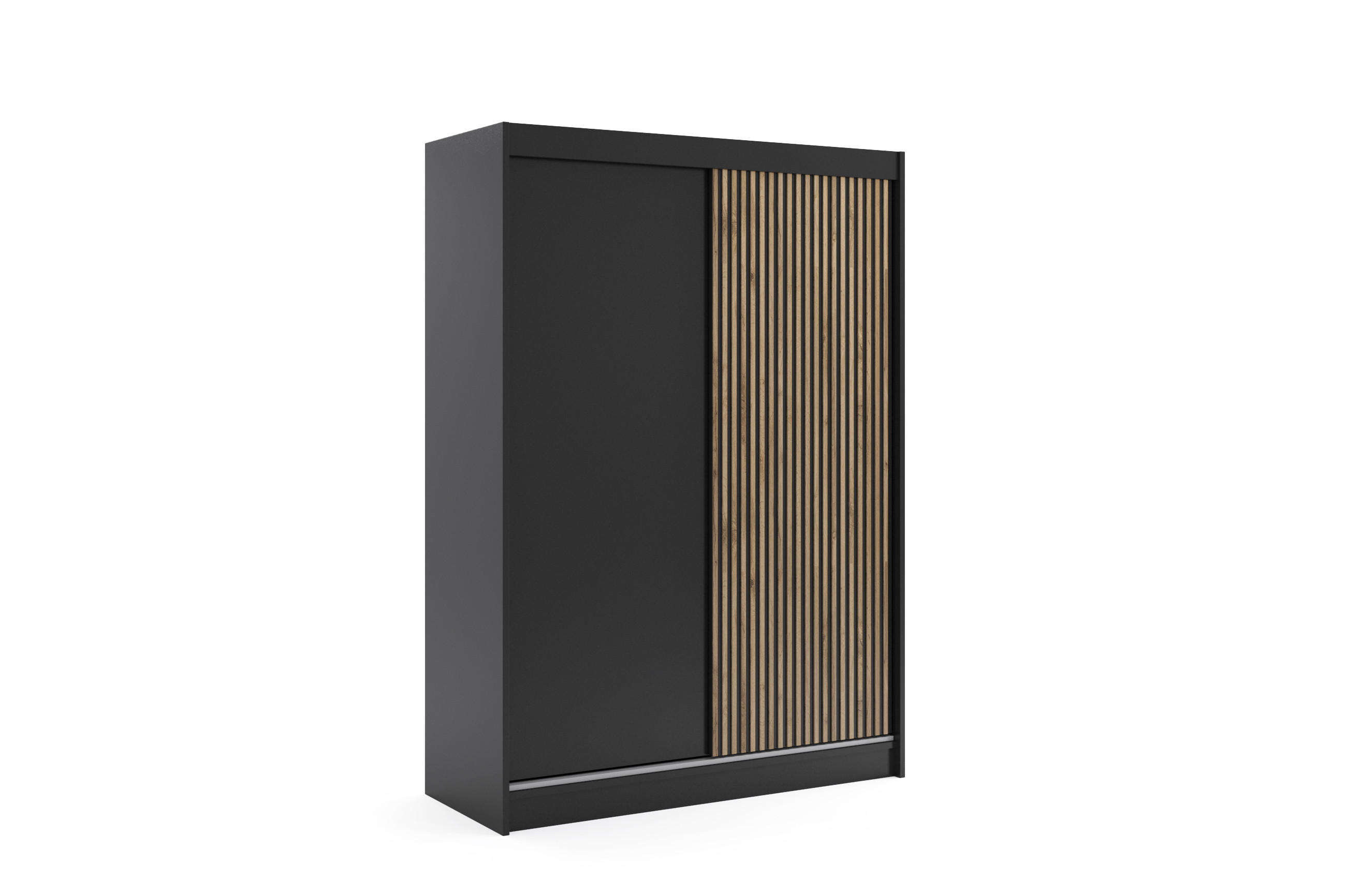 KLEIDERSCHRANK VILAN mit Lamel/LED - 150 cm - Schwarz|Eiche Wotan - Eiche Wotan/Schwarz, Holzwerkstoff (150/215/61cm) - ALTDECOR