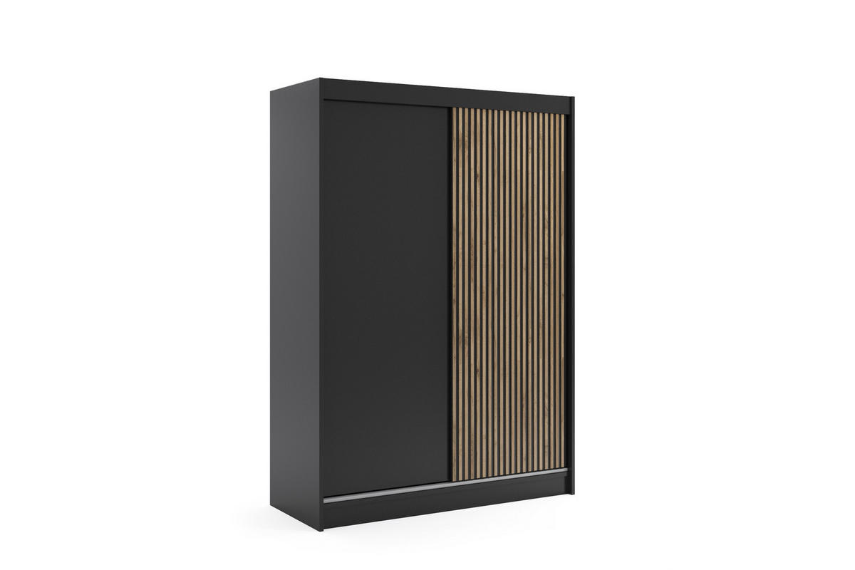 KLEIDERSCHRANK VILAN mit Lamel/LED - 150 cm - Schwarz|Eiche Wotan - Eiche Wotan/Schwarz, Holzwerkstoff (150/215/61cm) - ALTDECOR