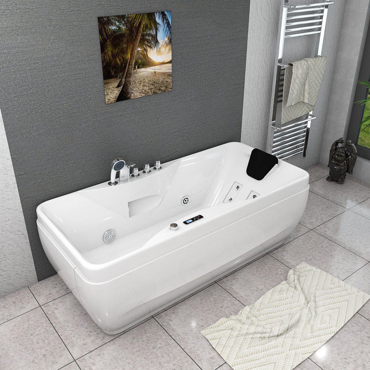 WHIRLPOOL Pool Badewanne Wanne W49H-TH-PR-SC 170x80cm - Weiß, Glas/Kunststoff (80/56/170cm) - AcquaVapore by Sandra Jentho
