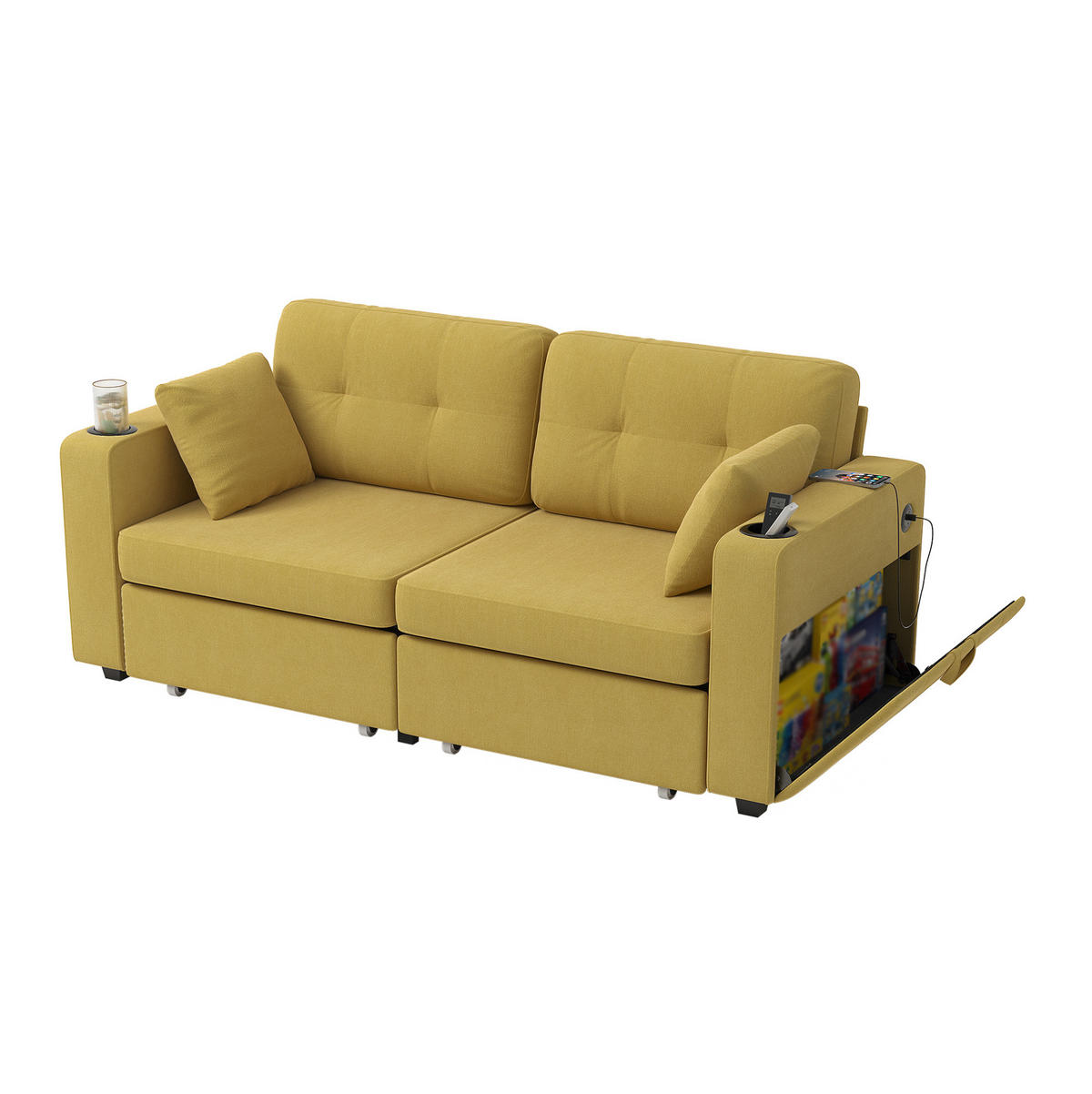 SOFA 2-Sitzer mit USB und Stauraumschubladen 172 x 75 x 82 cm Chenille - Gelb, Holzwerkstoff (172/82/75cm) - Meubliv