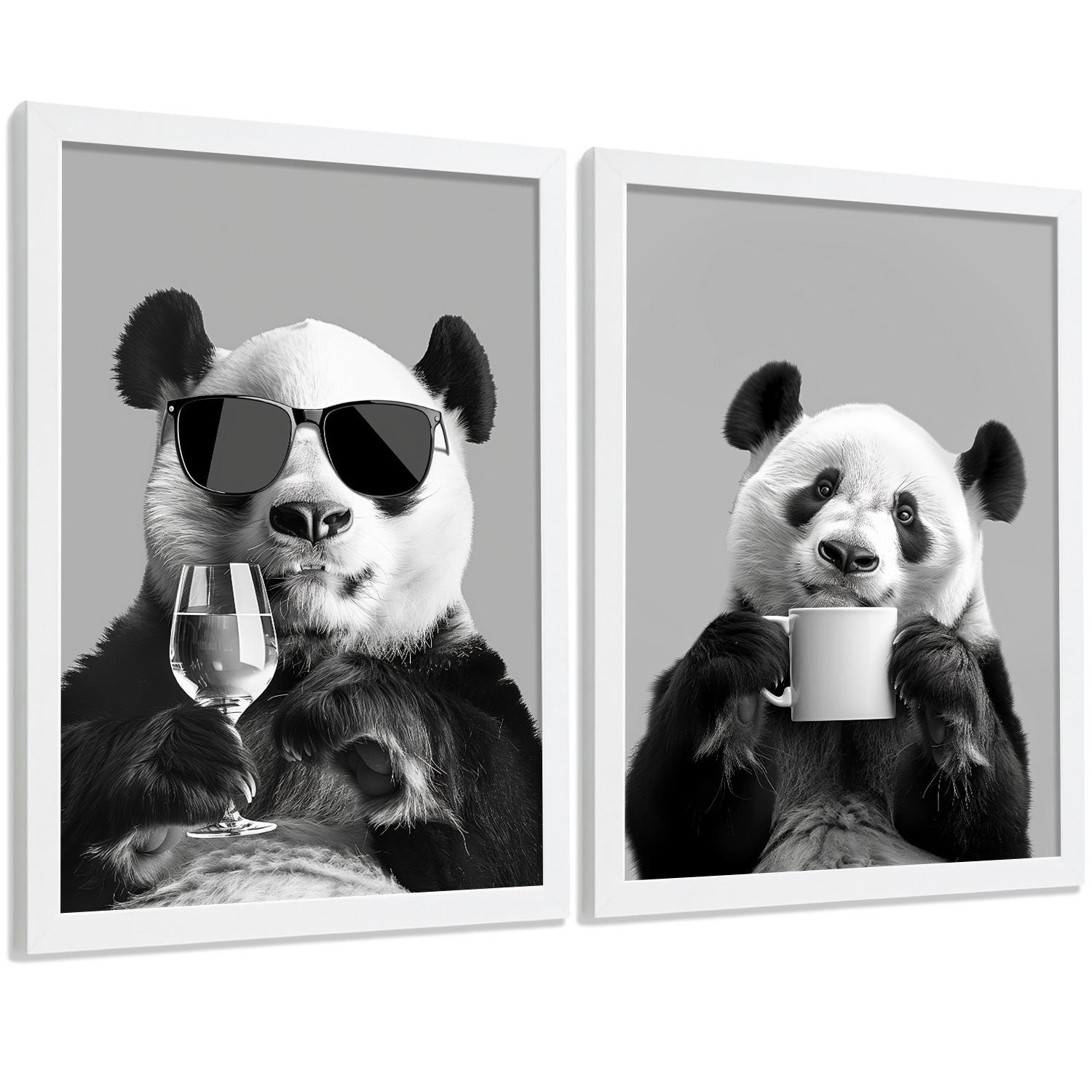 Nacnic PLAKAT Sada 2 Panda Bears A3 Bílý rám