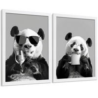 PLAKAT Sada 2 Panda Bears A4 Bílý rám - bílá, papír (29.7/1/21cm) - Nacnic