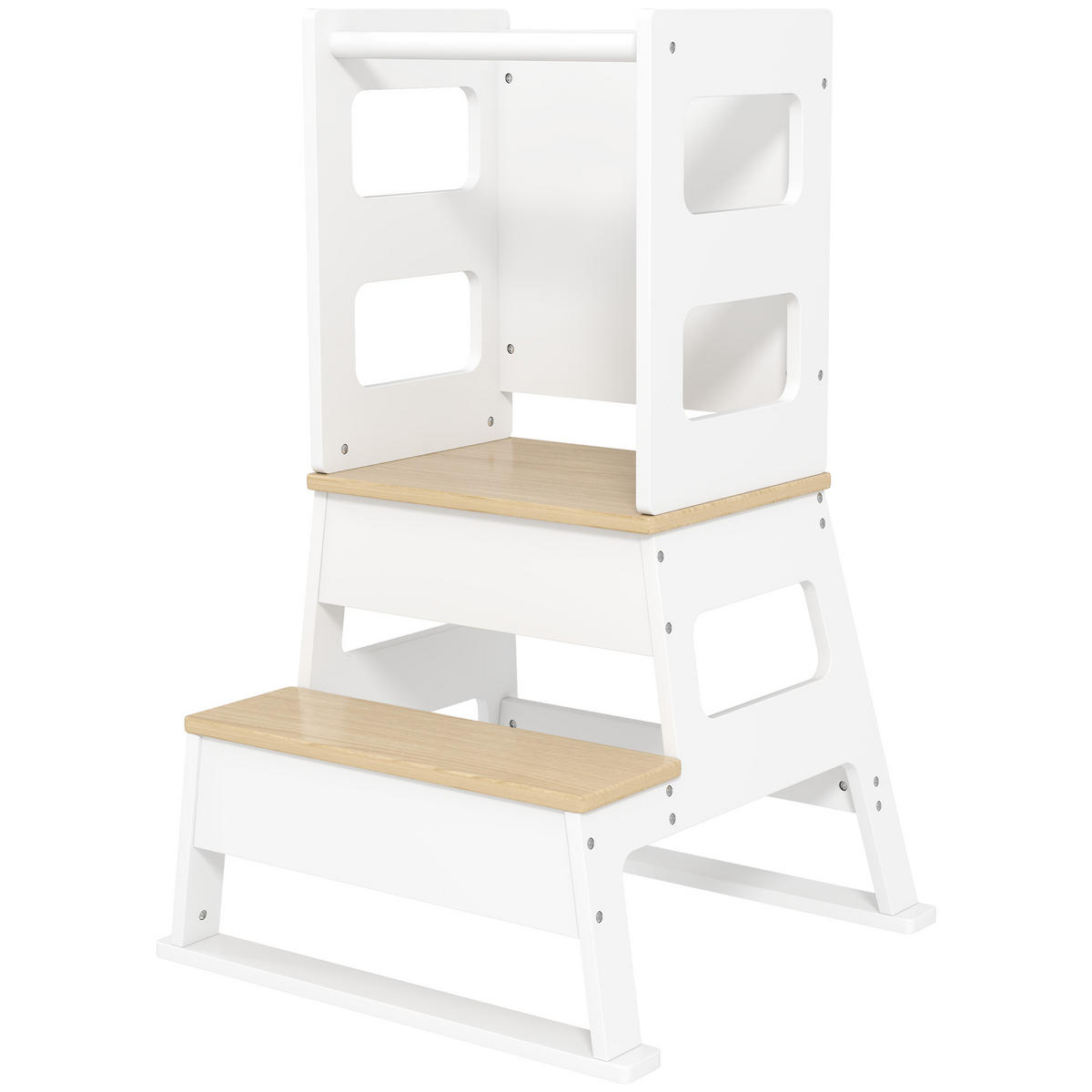 LERNTURM DE-17253 mit Tafel & trapezförmiger Sicherheitsstruktur Weiß - Weiß, Naturmaterialien (52.5/87.5/55cm) - ComfortXL