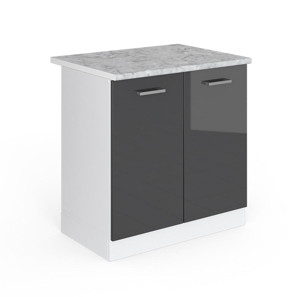 SPÜLENUNTERSCHRANK R-Line Anthrazit Hochglanz 80 cm, AP Marmor - Schwarz Hochglanz/Anthrazit, Holzwerkstoff (80/81.6/60cm) - Vicco