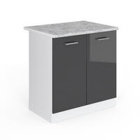 SPÜLENUNTERSCHRANK R-Line Anthrazit Hochglanz 80 cm, AP Marmor - Schwarz Hochglanz/Anthrazit, Holzwerkstoff (80/81.6/60cm) - Vicco