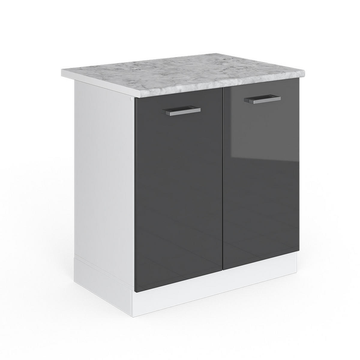 SPÜLENUNTERSCHRANK R-Line Anthrazit Hochglanz 80 cm, AP Marmor - Schwarz Hochglanz/Anthrazit, Holzwerkstoff (80/81.6/60cm) - Vicco