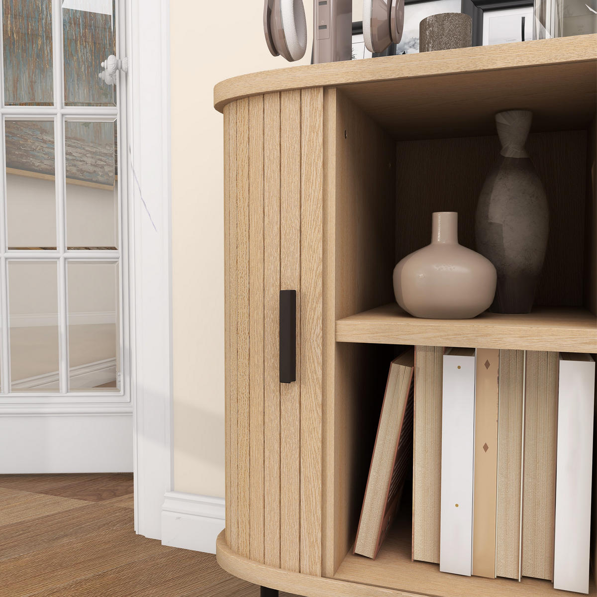 SIDEBOARD DE-11100 Mit Latten-Schiebetüren Eiche/Schwarz - Eichefarben, Holzwerkstoff (90/75/40cm) - ComfortXL