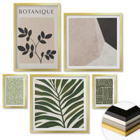 WANDBILDER 5er Set - 50x50 cm & 20x30 cm & 40x60 cm Goldrahmen - Botanische Boho-Kompositionen - Goldfarben, Kunststoff (40/60cm) - ArtPrintCave